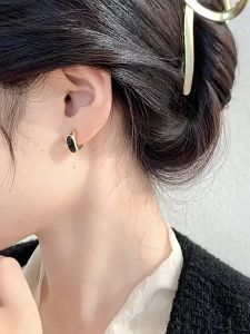 good 999 18K GOLD Black oil drop personalized design Earrings ES69603