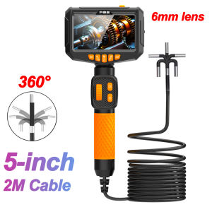 New Two-Way Articulating Borescope With 5inch Screen IP67 360° Endoscope Inspection Camera 6 LED Lights Car Inspection Tools