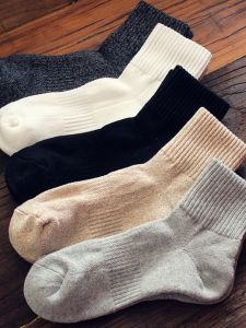Mens Mid-Calf Sport Socks Thickened Towel Bottom Pure Cotton Black Elasticity Fluffy Short Tube Autumn Winter Socks
