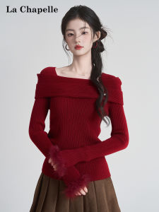 La Chapelle | Áo Sweater Len Đỏ Cổ Thuyền Thời Trang Ấm Áp