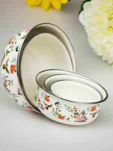 Enamel Food Preservation Bowls Set of 5 with Covers Fridge Pig Lard Bowl Rice Bowl Soup Bowl Kitchen Dining Utensils