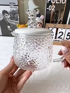 400ML Creative Glass Cup Lumpy Bear Cap High Heat Resistant with Spoon Cartoon Cute Cup