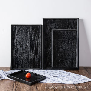 Black Wooden Rectangular Serving Tray
