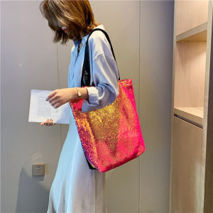 Fashionable Glitter Large Capacity Shoulder Bag 2025 New Shiny Trendy Tote Handbag Simple Match Soft Leather Casual Purse