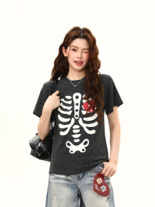 WILDAZI | Skull Print Polka Dot Design Sense Crewneck T-Shirt