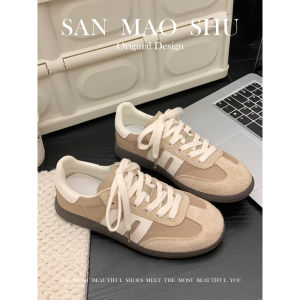 รองเท้าเดอร์ที่สวมใส่สบายสไตล์ใหม่สำหรับผู้หญิง สีแดง หนังแท้ ทรงแบน ทรงลำลอง สไตล์ย้อนยุค รองเท้าส้นแบนแบบอเนกประสงค์ สีขาว