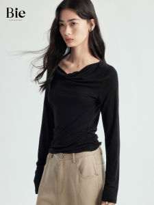 Bie Womens Long Sleeve T-Shirt Design Sense Two-Way Wear Slimming Inner Wear Autumn Cool Style Regular Fit Pure Color