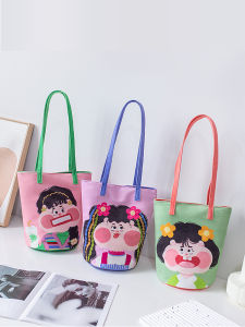 Túi Xô Vải Dung Tích Lớn Túi Xách Đeo Vai Đơn Đi Lại Thời Trang Sành Điệu Thiết Kế Mềm In Tay Cầm Hoạt Hình Polyester Lớp Lót