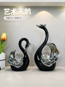 Elegant Modern Couple Swan Figurine Home Decor Crystal Ball Decoration for Living Room TV Cabinet Wine Bar Entrance Decoration