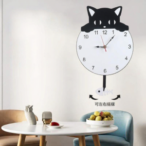 BOJIAJIAJU | Creative Acrylic Cartoon Cat and Fish Swing Wall Clock