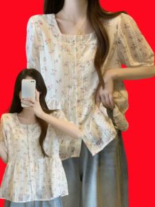 French Style Womens Summer Loose Fitting Chemise with Square Collar and Short Sleeves for Plus Size Women Dress Top