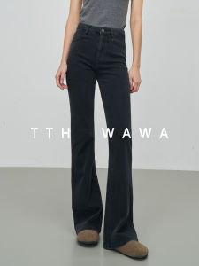 TTH WAWA High Waist Fleece Lined Micro Flared Denim Jeans Womens 2025 New Autumn Winter Slimming Long Floor Length Bell Pants