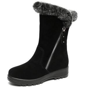 SHIPAILUO | รองเท้าบูทกันหนาวหนังแท้สำหรับคุณแม่ ทรงหุ้มข้อสูง ป้องกันน้ำ ป้องกันการลื่น อบอุ่น ขนาดใหญ่ หนา ขนแกะ รองเท้าบูทกลางน่อง