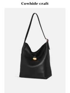 French Minimalist Top Layer Cowhide Bucket Bag Large Capacity Commuter Tote Bag Single Shoulder Womens Bag Oimg Brand