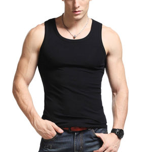 Summer Men Wide Shoulder Vest Pure Cotton Pure Black K-style Silm Sports Tight Bottoming Shirt I-Shaped Tank-Top