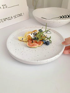 Ins Influencer Style Splattered Ink Ceramic Plate Korean Style Western Steak Dessert Plate Restaurant Pasta Plate round Shape