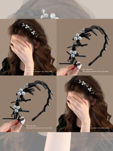 NING ZHOU | Rhine Stone Pearl Bow Anti-slip Hair Band