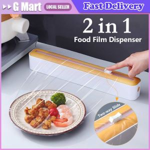 Wall Mounted Suction Cling Film Dispenser Cutter Aluminum Foil Slider Cutter Saran Plastic Wrap Dispenser Kitchen Accessories Plastic Film and desktop Disposable plastic wrap cutter Refillable Foil Film Food Packaging Cling Film Cutting Machine