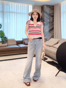 ME Y100% Tencel Ice Soft Drapey High Waist Hiding Hip Slimming Jeans Straight Leg Long Pants Slim Fit Wide Leg Summer Thin