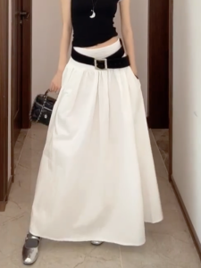 MANMI | Chân Váy Midi A-line Trắng Kiểu Hàn Quốc Cao Waist