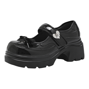 Josiny | Thick Soled Platform Mary Jane Shoes Black Round Toe Chunky Heel