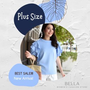 BELLA B03 เสื้อแขนกุหลาบ เสื้อเบลาส์ ชุดออกงานสาวอวบ เสื้อผ้าสาวอวบ (M34-36” Lอก37-40” XL41-44” ยาว24”) เสื้อผู้หญิง เสื้อทำงาน
