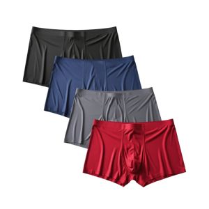 Red Mens Ice Silk Seamless Underwear Flat Angle Thin Four Corner Pants Comfortable Dark Color mid Waist Shorts