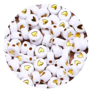 100/200/300/500PCS Love Heart Flat Beads Round Acrylic Jewelry Bead for Jewelry Making DIY Handmade Bracelet Accessories 4x7mm