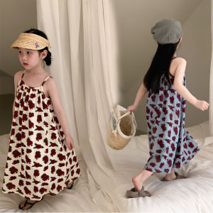 other | Sleeveless Beach Dress 2026 summer girls Korean version suspender long dress printed rose Loose dress For 2-9 yrs Baby Girls