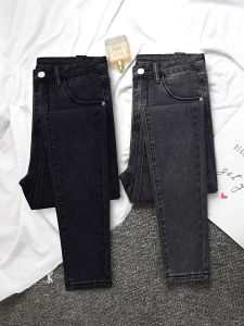 High Waist Fleece Lined Slim Fit Womens Jeans Bootcut Pencil Pants Elastic Stretchy Black Slimming Trousers for Autumn Winter