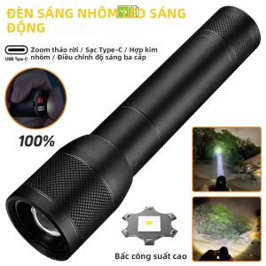 Đèn Pin Sạc Hợp Kim Nhôm Siêu Sáng Đèn Pin Cắm Trại Di Động Có Khả Năng Phóng To Bằng Kính Thiên Văn Đèn Pha Ngoài Trời Chống Nước
