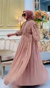 Gamis Kondangan Terbaru Mewah Dinda Maxi Bahan Ceruty Babydoll Aplikasi Bordir Free Tali Pinggang Busui Friendly Baju Wanita Dewasa Jumbo M L XL XXL Dress Outfit Seragaman Kekinian Viral Mewah Elegant