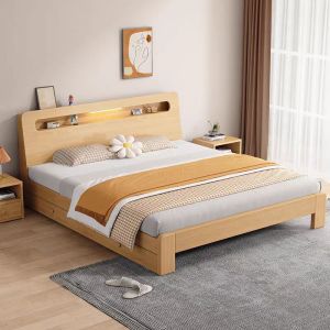 Solid Wood Bed Frame Single/Double Bed Bed Frame Queen Size Bed With Headboard 200KG Weight Capacity Bedroom Furniture