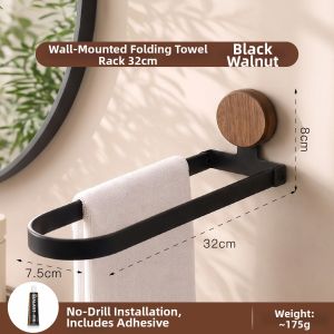 FANHAN | Wall-Mounted Towel Rack No Drilling Walnut & Stainless Steel Shelf