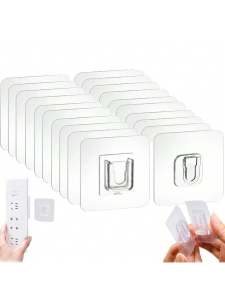 5/10 Pairs Clear Double-Sided Adhesive Wall Hooks - Mounted Door Hanger Kit - No Drill Sticker Hangers for Bathroom Kitchen