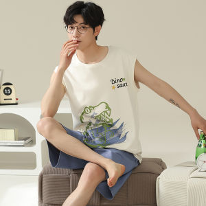 Miiow | Pure Cotton Summer Sleepwear Short Sleeve Home Leisure Suit For Men Lightweight Pants And Shorts Set Casual Country Girl Style