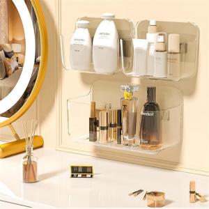 Wall-mounted Bathroom Shelf With Drainer Transparent Storage Box