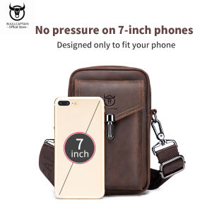 BULLCAPTAIN Crazy Horseหนังเอวกระเป๋าแฟชั่น7นิ้วโทรศัพท์มือถือไหล่กระเป๋าสะพาย