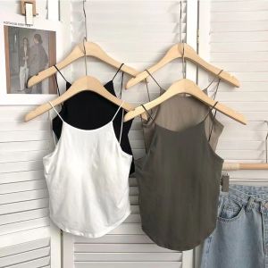 Summer Spicy Pure Color Strap Vest Womens Integrated Chest Pad Thin Strap Slimming Base Layer Tube Top Outerwear Women