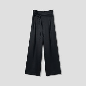 Double Waistband Acetate Satin Wide Leg Trousers