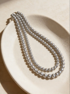 YISHU | Tasbih Gray Genuine Akoya Pearl Necklace 925 Silver 12mm