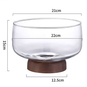 European Transparent Glass Wooden Base Fruit Tray Salad Bowl Candy Dessert Storage Tray Coffee Table Desktop Home Decoration