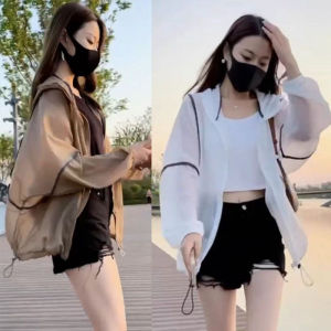 เสื้อคลุมกันแดดมีฮู้ดสำหรับผู้หญิง ฤดูร้อน 2023 เสื้อคลุมกันแดดแบบบางระบายอากาศได้ดีสำหรับกลางแจ้ง เสื้อคลุมกันแดดแบบคาร์ดิแกนแบบเปิด