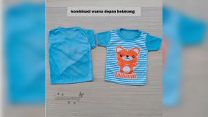 Setelan Kaos Tangan Pendek Untuk Bayi Usia 6 - 12 Bulan Motif Kucing Model Kancing Bahu Super Halus