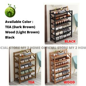 Wooden Shoe Rack 3/4/5/6 Layer (FREE INSTALLATION) Foldable Shoe Storage Rack Rak Kasut Kayu Buluh Shoe Organizer