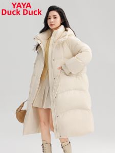 YAYA | Long Over-knee Loose Straight Hooded Warm Women Down Coat