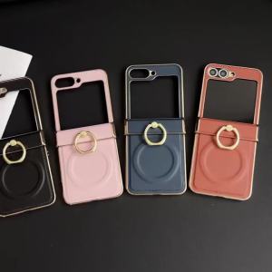 szhaiyu | For Samsung Galaxy Z Flip 8 7E 7 6 5 4 3 Leather Ring Holder Bracket Magnetic Case With Hinge Protection Stand Shockproof Cover