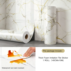 1 Roll 40cmx3m Foam Tile Pattern Wall Sticker Marble Self Adhesive Oilproof Wallpaper For Kitchen Bedroom Living Space Decor