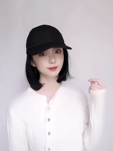 Baseball Hat Wig With Bobo Short/Long Straight Hair Wigs Adjustable Wig Hat Attached Short Hair Cap Wig for Women