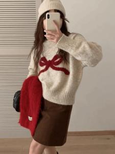High Quality Korean Style Chic Thickened Knitted round Neck Sweater Womens Soft Cozy Outerwear Autumn Winter Long Sleeve Top
